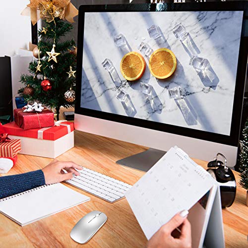 Bluetooth Mouse for Laptop/iPad/iPhone/Mac(iOS 13.1.2 and Above)/Android PC,Wireless Mouse Slim USB Rechargable Quiet Mice Compatible with Windows/Linux/Notebook/Mac/MacBook Air,Silver