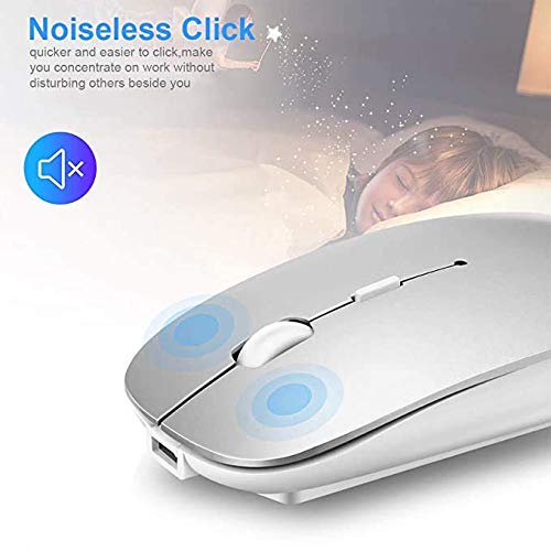 Bluetooth Mouse for Laptop/iPad/iPhone/Mac(iOS 13.1.2 and Above)/Android PC,Wireless Mouse Slim USB Rechargable Quiet Mice Compatible with Windows/Linux/Notebook/Mac/MacBook Air,Silver