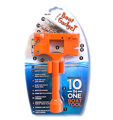 Boat Gadget – This 10-in-1 Boat Tool Includes Beer and Wine Bottle Opener, Safety Whistle, Fishing Line Cutter, Marine Gas Cap Key and Other Essential Tools – Ideal Gifts for Boaters – Orange