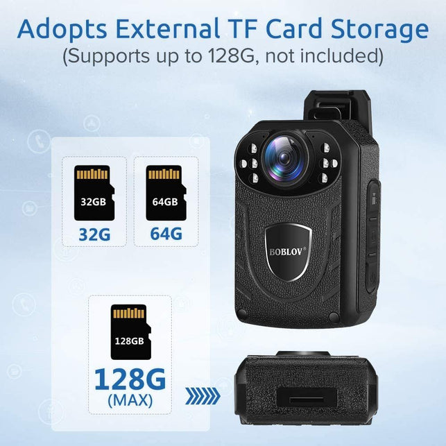 BOBLOV KJ21 Body Camera, 1296P Body Wearable Camera Support Memory Expand Max 128G 8-10Hours Recording Police Body Camera Lightweight and Portable Easy to Operate Clear Nightvision (KJ21 Only)