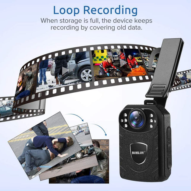 BOBLOV KJ21 Body Camera, 1296P Body Wearable Camera Support Memory Expand Max 128G 8-10Hours Recording Police Body Camera Lightweight and Portable Easy to Operate Clear Nightvision (KJ21 Only)