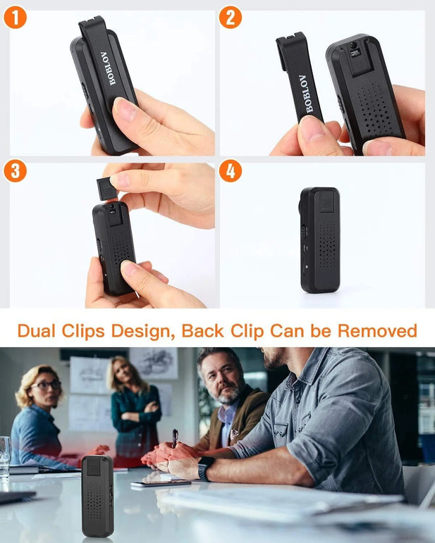 BOBLOV W1 Hidden Camera, True 1080P Small Body Camera, Personal Pocket Video Camera with Audio Loop Recording Time Stamps External Memory up to 128Gtwo Clips and Easy to Operation(With 64GB)