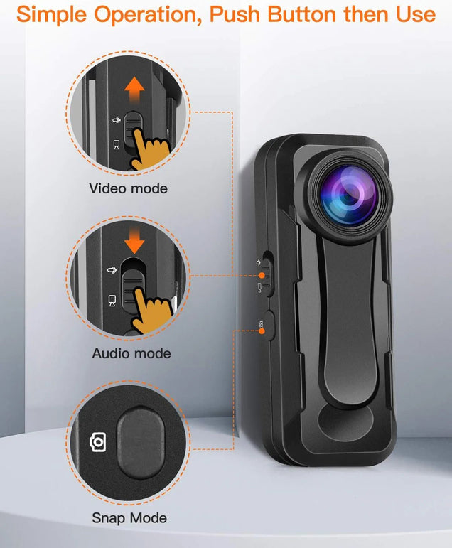 BOBLOV W1 Hidden Camera, True 1080P Small Body Camera, Personal Pocket Video Camera with Audio Loop Recording Time Stamps External Memory up to 128Gtwo Clips and Easy to Operation(With 64GB)