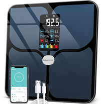 Body Fat Scale, ABLEGRID Digital Smart Bathroom Scale for Body Weight, Large LCD Display Screen, 16 Body Composition Metrics BMI, Water Weigh, Heart Rate, Baby Mode, 400Lb, Rechargeable