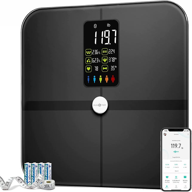 Body Fat Scale, Posture Extra Large Display Digital Bathroom Wireless Weight Scale Composition Analyzer with Heart Rate Heart Index & Body Shape Index with Free APP 400Lb Black