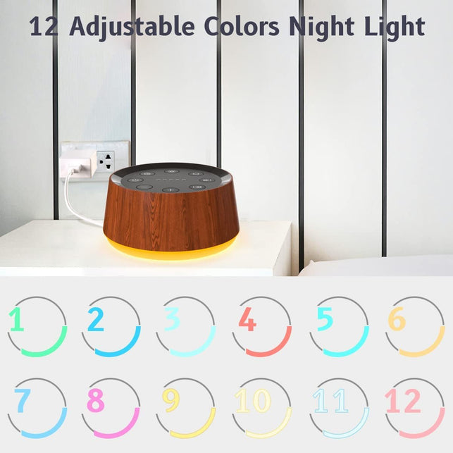 Brownnoise Sound Machine with 30 Soothing Sounds 12 Colors Night Light White Noise Machine for Adults Baby Kids Sleep Machines with 36 Volume Levels Memory Function 5 Timers for Home Office Travel