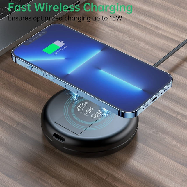 BUDI 15W Wireless Charger12 in 1 Multifunction Box 2.9Ft Cable Card Paired Vanity Mirror USB Type-C Charging and USB C to USB a Light Aluminum Conversion Connector for Travel Charging PC Data Transfer