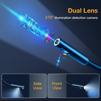 Dual Lens Borescope,Goldeggs Endoscope Camera with Light, 5" Industrial Inspection Camera,16.4Ft Waterproof Snake Camera with Temperature Control,Tool for Home/Pipe/Automotive,With 32GB Card and Case