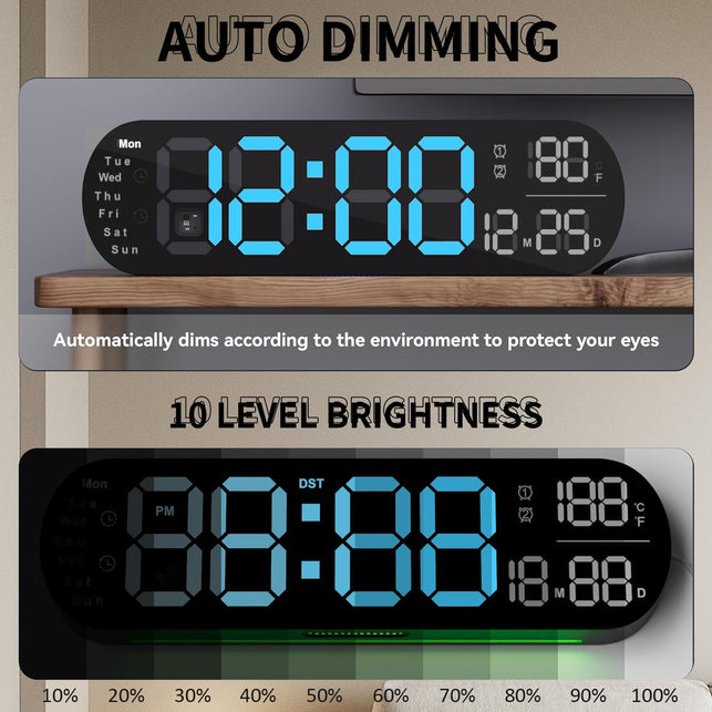 Digital Wall Clock, 14'' LED Digital Alarm Clock with 9 Color Ambient Light