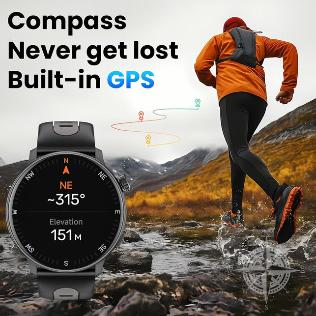 GPS Smart Watch for Men Women, 1.43'' AMOLED Smartwatch with Compass/Barometer/Altimeter