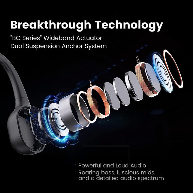 Run plus Bone Conduction Headphones, IP68 Waterproof Swimming Headphones, Open Ear Bluetooth Headphones with Mic and 32GB MP3, Wireless Sports Headphone for Running, Swimming, Cycling, Black