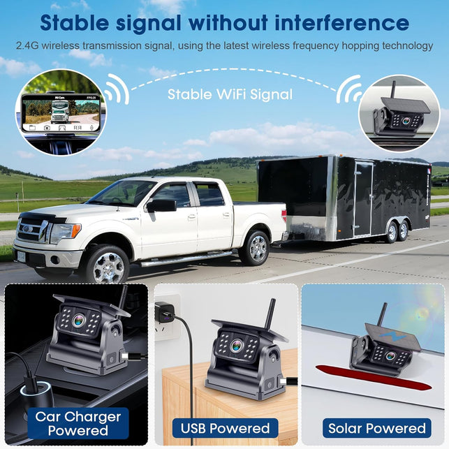 Wireless Backup Camera Wifi Magnetic - Ease of Use Hitch Trailer Truck HD 1080P Clear Night Vision No Lag Rechargeable Rear View Camera for Small RV Camper Steady Connection to Phone