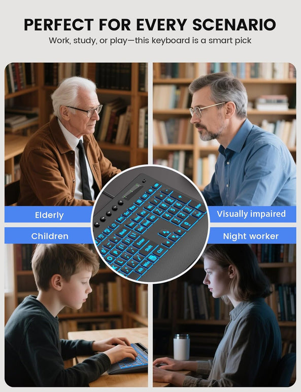 SABLUTE Large Print Backlit Keyboard, USB Wired Computer Keyboard with Backlight Memory Function, Wrist Palm, 7-Color Lighted Office Home Keyboards,Light up Keyboard for Windows Desktop, Laptop, PC