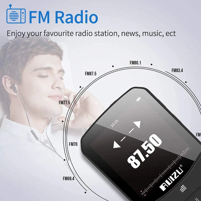 RUIZU X52 Sport Bluetooth MP3 Player Portable Clip Mini Music Walkman with Screen Support Fm,Recording,Clock,Pedometer Radio
