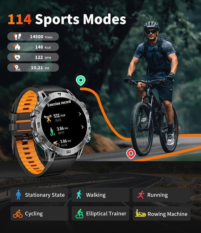 EF18 Military Smart Watch for Men, 1000 Mah Large Battery, 1.7″ HD Smartwatch with LED Flashlight/100+ Sport Modes Fitness Tracker, IP68 Waterproof Smart Watches for Android Ios (3 Straps)