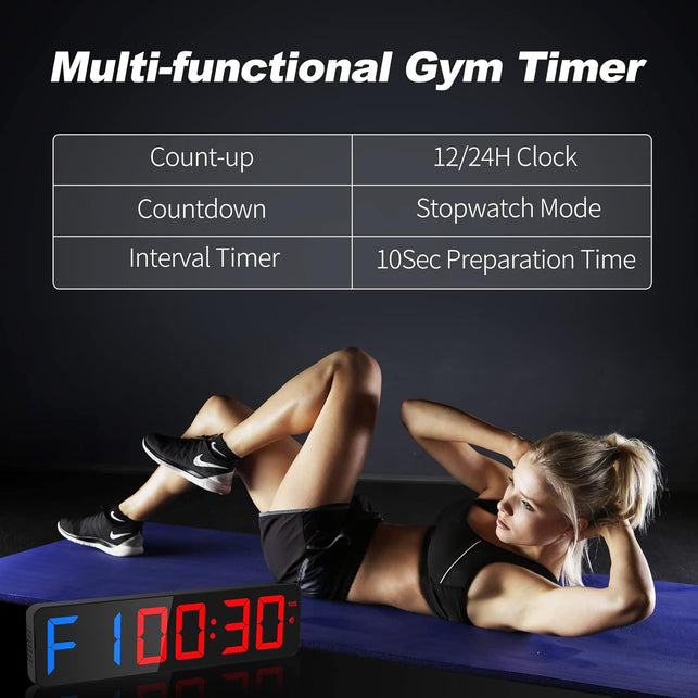 Gym Timer 15"Large LED Display Wall Clock | Gym Interval Workout | Count down & up | Stopwatch | Adjustable Buzzer Volume | Upgraded Remote | Digital Timer for Fitness Home Garage Boxing Outdoor Sport