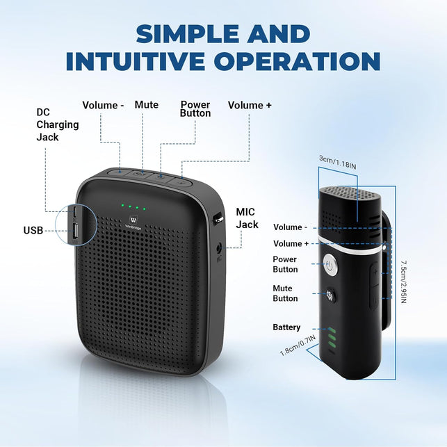 Voice Amplifier with Wireless Lapel Microphone - Personal Megaphone for Teachers, 15W Portable Mini Bluetooth PA System and Clip-On Lavalier Mic for Classroom, Speech, Yoga, Tour Guide - A006