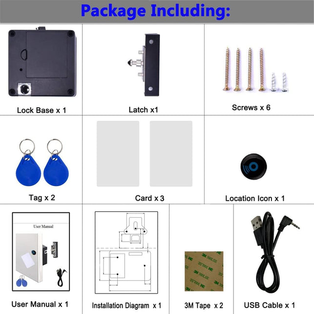 Homello RFID Electronic Cabinet Lock with USB Cable - Hidden DIY RFID Lock for Wooden Cabinet Drawer Locker Cupboard Gun Box with 5 Key Cards/Fobs