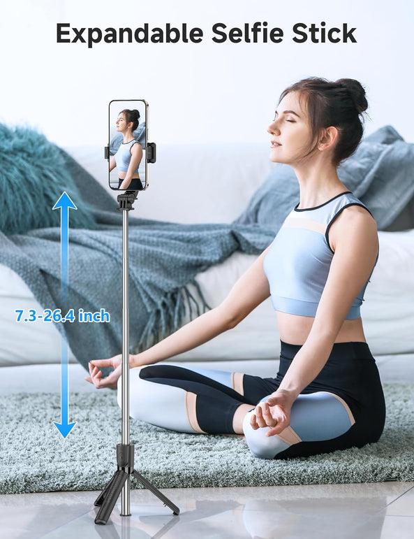 SelfieShow  Portable Selfie Stick, 4 in 1 Extendable Phone Tripod Stand with Detachable Wireless Remote & Phone Holder 360° Rotating Mini Travel Tripod Compatible with Iphone 16/15/14/13 Pro