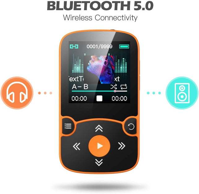 32GB MP3 Player with Clip, AGPTEK Bluetooth 5.0 Lossless Sound with FM Radio, Voice Recorder for Sport Running, Supports up to 128GB TF Card