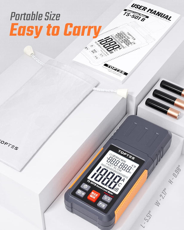 Decibel Meter, Toptes TS-501B Sound Level Meter with 2.25” Backlit LCD Screen, Portable SPL Tester with A/C Weighted, Range 30-130Db, MAX/MIN, Data Hold, Use for Home, Noisy Neighbor, Factory - Orange