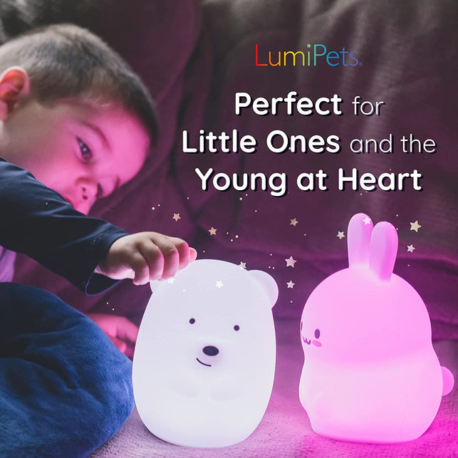 Lumipets Bunny Rabbit, Night Light, Silicone Nursery Light for Baby and Toddler, Cute Squishy Animal Night Lights for Kids, Girls and Boys, Kawaii Night Light for Bedroom