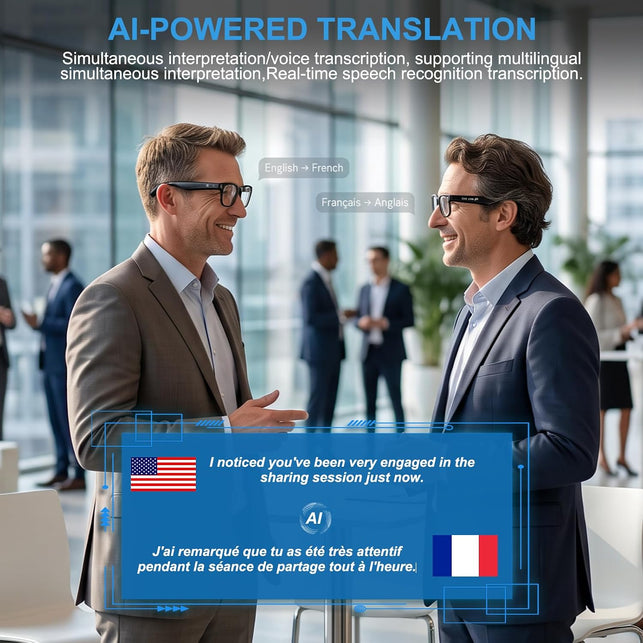 AI Smart Glasses with 4K Video Recording & 8MP Camera Bluetooth 5.4 Open Ear Audio, Built-In AI Assistant & Real-Time Translation, Lightweight Smart Eyewear for Men Women