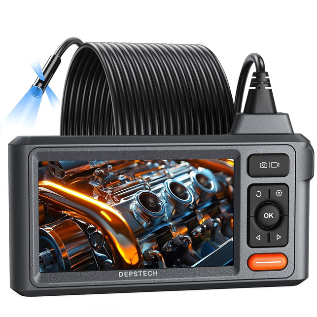 DEPSTECH 50Ft Sewer Camera, 1080P HD Triple Lens Borescope, 5" IPS Screen Endoscope with Light, IP67 Waterproof Plumbing Drain Pipe Snake Inspection Camera with 32G Card, Carry Case