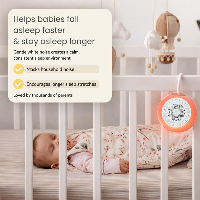 Portable White Noise Machine Baby, Kids | 26 Soothing Sounds, Adjustable LED Light and Red Light, USB Rechargeable, up to 50 Hours Battery Life - Promotes Deep, Restorative Sleep without Disrupting Melatonin (Red Light) for Healthier Sleep for Babies and Adults.