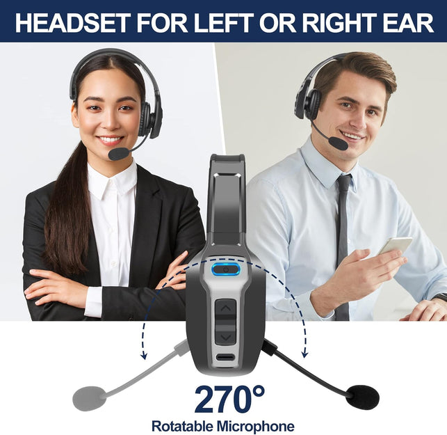 Trucker Bluetooth Headset, V5.2 Wireless Headset with Upgraded Microphone AI Noise Canceling, on Ear Bluetooth Headphone with Mute for Driver Office Call Center (Black)