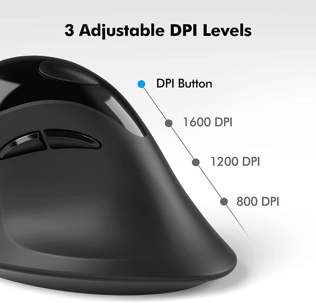 Micropack Ergonomic Mouse, Vertical Wireless Mouse with USB a & Type-C Receiver, Ergo Design Reduces Muscle Strain, 6 Buttons 800/1200/1600 DPI Mouse for Windows, Mac, PC, Laptop, Black