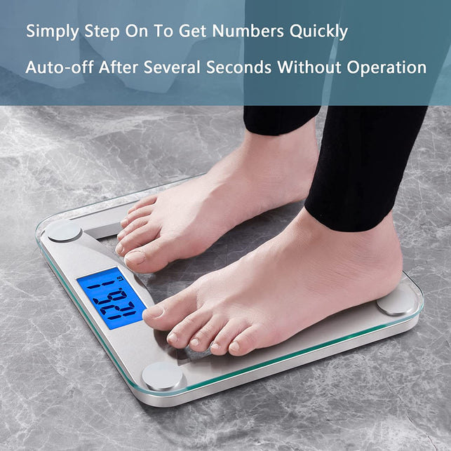 Vitafit Digital Bathroom Scale for Body Weight,Weighing Professional since 2001,Extra Large Blue Backlit LCD and Step-On, Batteries Included, 400Lb/180Kg,Clear Glass,Silver