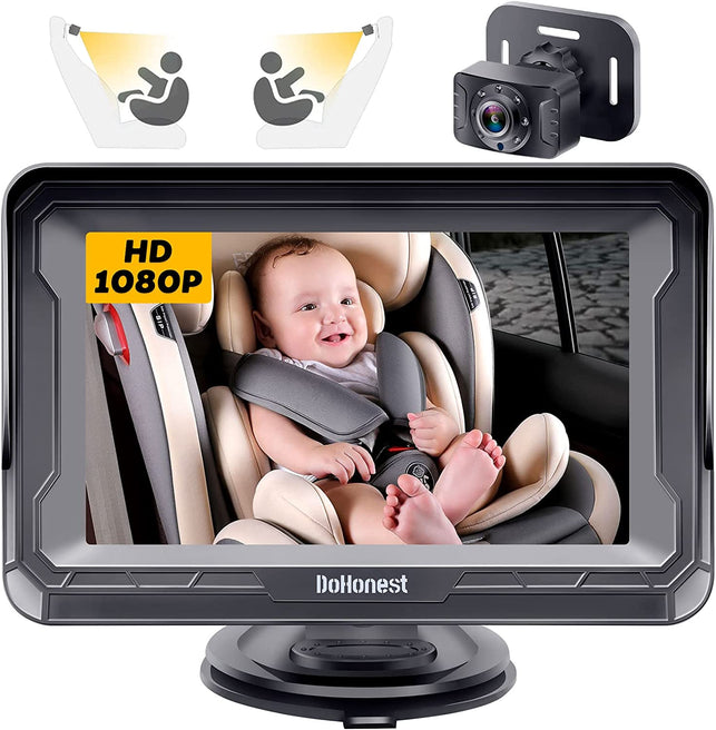 Dohonest Baby Car Camera HD 1080P: 360° Rotating Plug and Play Easy Install 3 Mins Rear Facing Car Baby Monitor with Camera Crystal Night Vision Backseat Camera Two Kids -V33