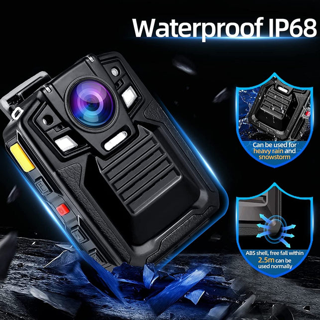 CAMMHD V8-64GB Body Camera 1440P, 2 Batteries Working 10 Hours, IP68 Body Camera with Audio and Video Recording Wearable, Night Vision Body Camera Easy to Use (MAX 2160P)