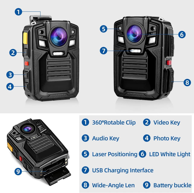 CAMMHD V8-64GB Body Camera 1440P, 2 Batteries Working 10 Hours, IP68 Body Camera with Audio and Video Recording Wearable, Night Vision Body Camera Easy to Use (MAX 2160P)