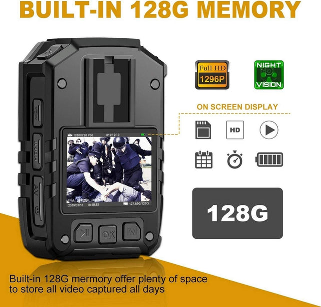 Cammpro Cammpro I826 1296P HD Police Body Camera,128G Memory,Waterproof Body W ...