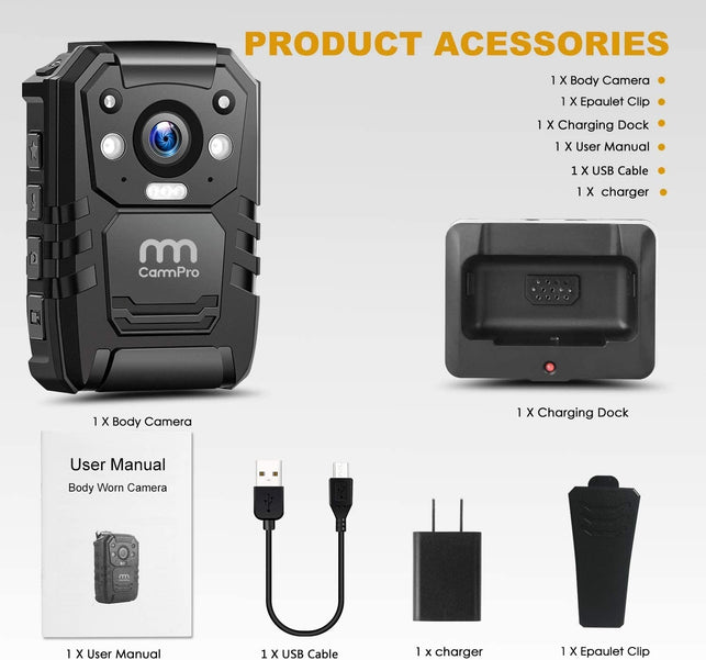 Cammpro I826 1296P HD Police Body Camera,64G Memory,Waterproof Body Worn Camera,Premium Portable Body Camera with Audio Recording Wearable,Night Vision,Gps for Law Enforcement