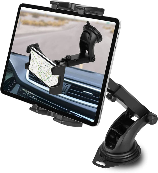 Car Dashboard & Windshield Tablet Mount Holder, 360° Rotation Window Dash Stand for Ipad Pro 12.9/11/10.5/9.7/Air/Mini, Samsung Galaxy Tab, 4.7-12.9" Tablets & Phone, TPU Suction Cup Sticky Gel & Pad