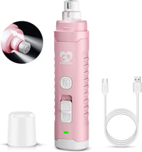 Casfuy Dog Nail Grinder with 2 LED Light for Large Medium Small Dogs - 3X More Powerful 2-Speed Electric Pet Nail Trimmer Rechargeable Quiet Painless Paws Grooming & Smoothing Tool (Pink)