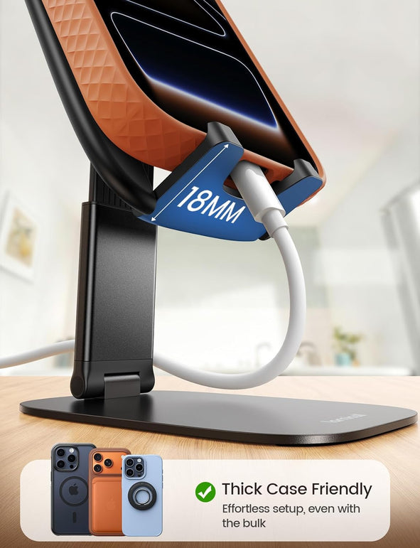 Lamicall Ultra Thin Cell Phone Stand for Desk, [Height Adjustable] Foldable Desktop Phone Holder, Portable Mobile Stand, Office Desk Accessories for Iphone 17 16 15 14 13 Pro Max Air, Galaxy S25, S24