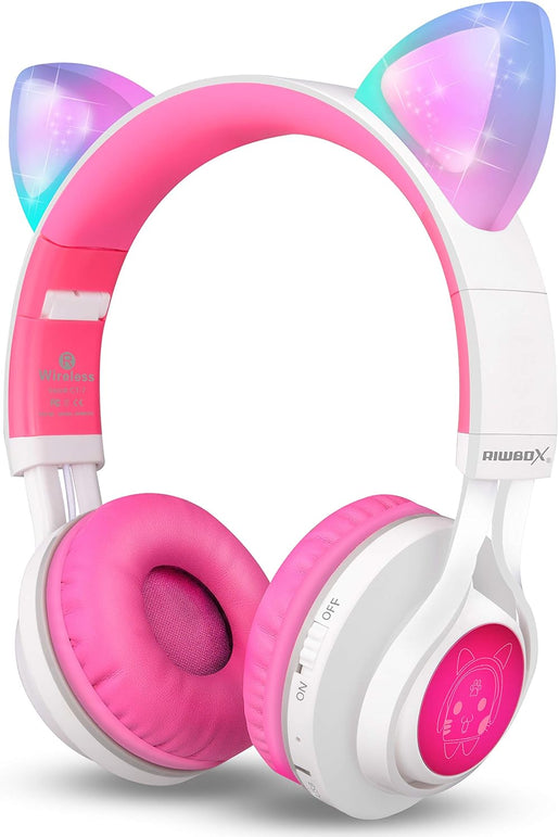 Riwbox CT-7 Cat Ear Bluetooth Headphones, LED Light up Bluetooth Wireless over Ear Headphones with Microphone and Volume Control for Travel/School/Smartphones/Laptop/Pc/Tv