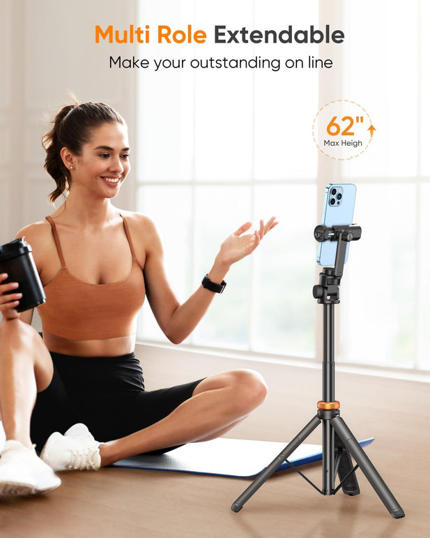 EUCOS 62" Phone Tripod, Tripod for Iphone & Selfie Stick with Remote, Extendable Cell Phone Stand & Ultimate Phone Holder, Solidest Phone Stand Compatible with Iphone/Android