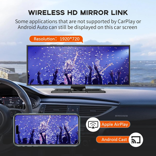 Largest 11.5" Portable Apple Carplay Screen for Car, 4K Wireless Car Play & Android Auto, Upgrade Touchscreen with Dash Cam,App Control/Loop Recording/Backup Camera/Mirror Link/Gps/Fm for All Vehicles