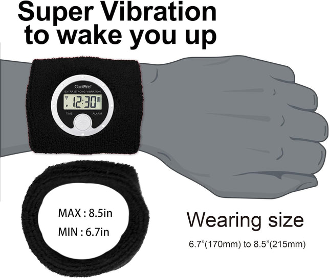 Coolfire Vibrating Alarm Clock Wristband, Silent Wake-Up Watch for Heavy Sleepers, Won’T Disturb Partner, Vibration Alarm Band for Couples/Roommates, Deaf/Hearing Impaired, 4 Alarms, Bluetooth App, Rechargeable (Black)
