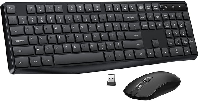 Wireless Keyboard and Mouse Combo, Lovaky 2.4G Full-Sized Ergonomic Keyboard Mouse, 3 DPI Adjustable Cordless USB Keyboard and Mouse, Quiet Click for Computer/Laptop/Windows/Mac (1 Pack, Black)