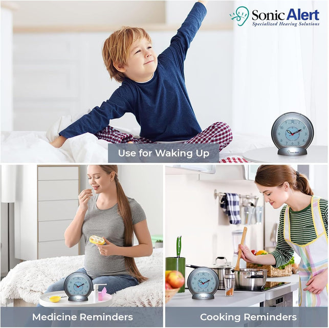 Sonic Alert Alarm Clock – Sonic Bomb Analog Clock - Loud Alarm Clock for Heavy Sleepers – Alarm Clock with Bed Vibrator – Easy to Use - Silver