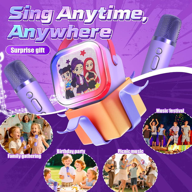 Mini Karaoke Machine for Kids Ages 3-12: Portable Bluetooth Speaker with 2 Wireless Microphone, LED Light Show for Kids 3 4 5 6 7 8 9 10 Year Old Girls Toys Birthday Gifts Toddler