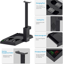 Charging Stand with Cooling Fan for Xbox Series X Console and Controller,Vertical Dual Charger Station Dock Accessories with 2 X 1400Mah Rechargeable Battery and Cover (Black)