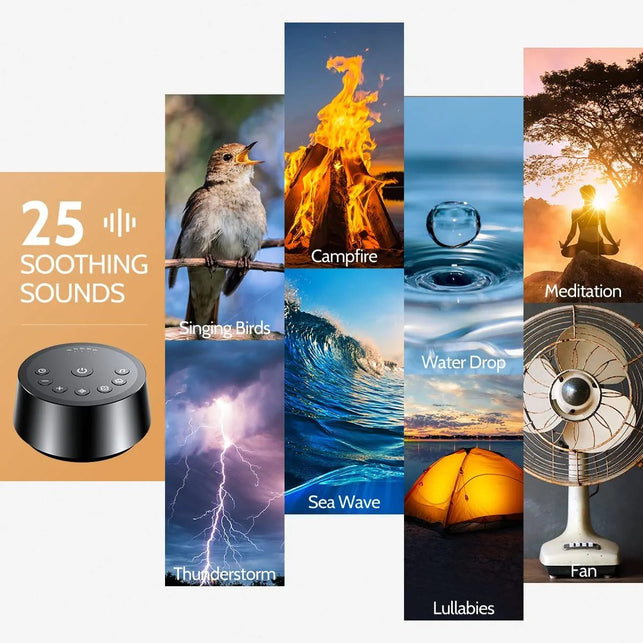 Color Noise Sound Machines with 25 Soothing Sounds Sleep White Noise Machine 32 Volume Levels 5 Timers and 4 Sound Categories and Memory Function for Home Office and Travel