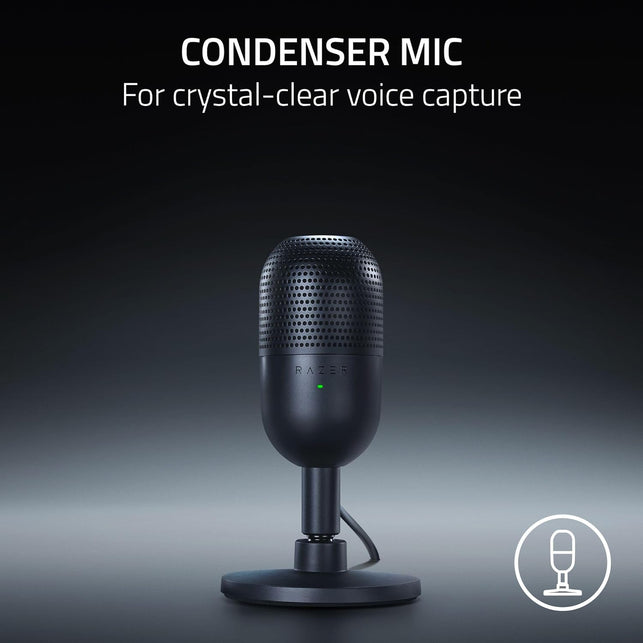 Razer Seiren V3 Mini USB Microphone: Condenser Mic - Supercardioid Pickup Pattern - Tap-To-Mute Sensor with LED Indicator - Shock Absorber - Ultra Compact - PC, Discord, OBS Studio, Xsplit - Black